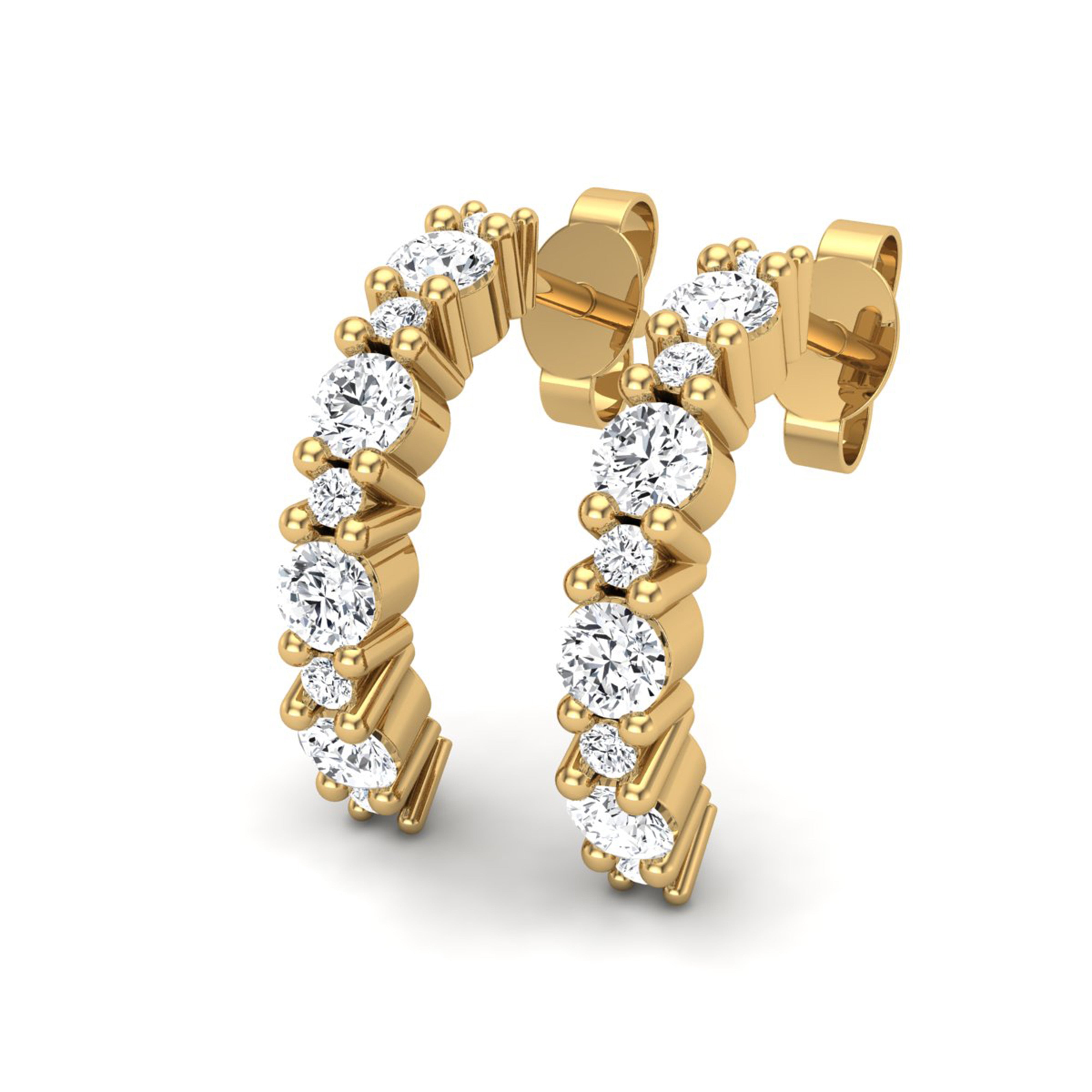 White CZ Half Hoop Earrings- Sterling Silver Yellow plated