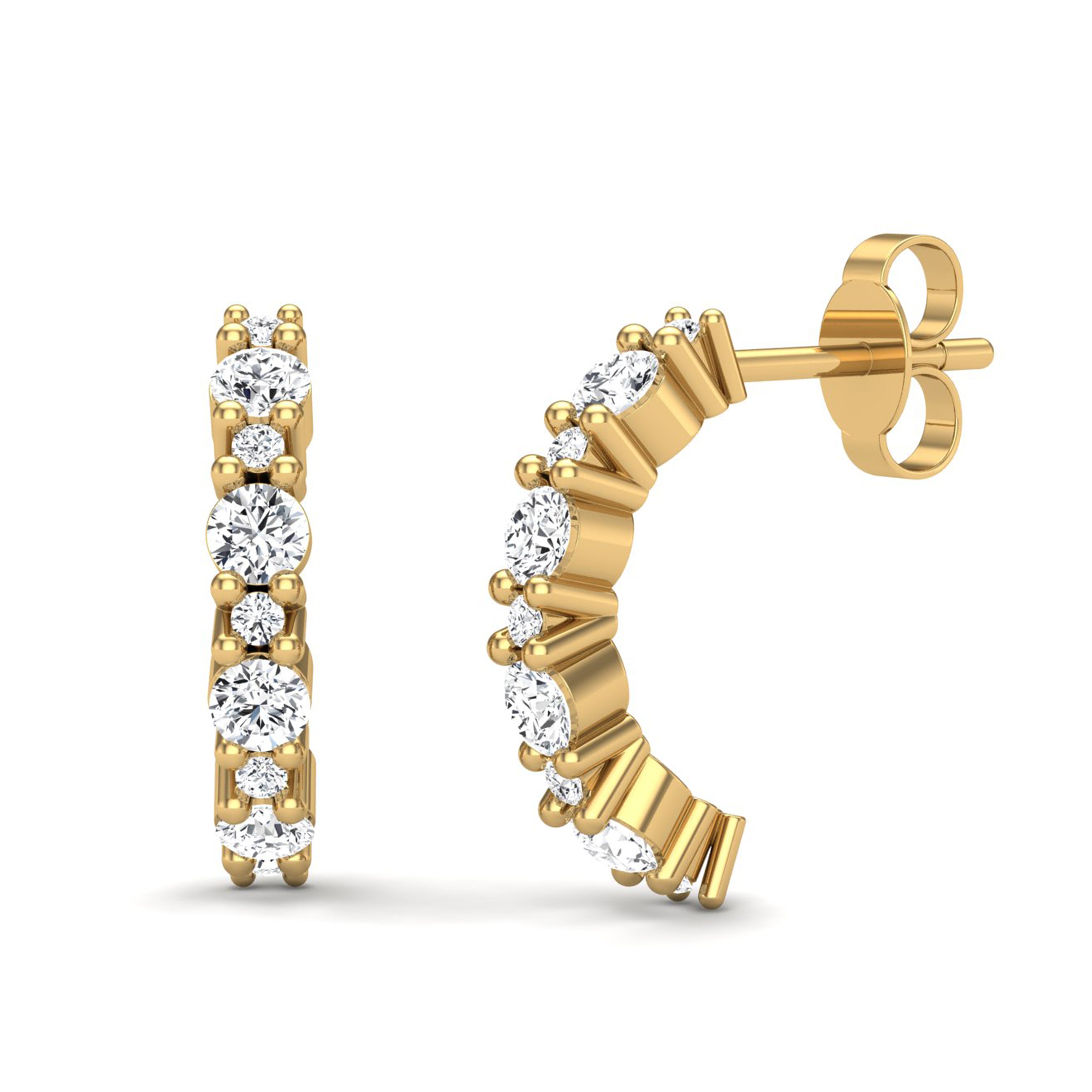 White CZ Half Hoop Earrings- Sterling Silver Yellow plated