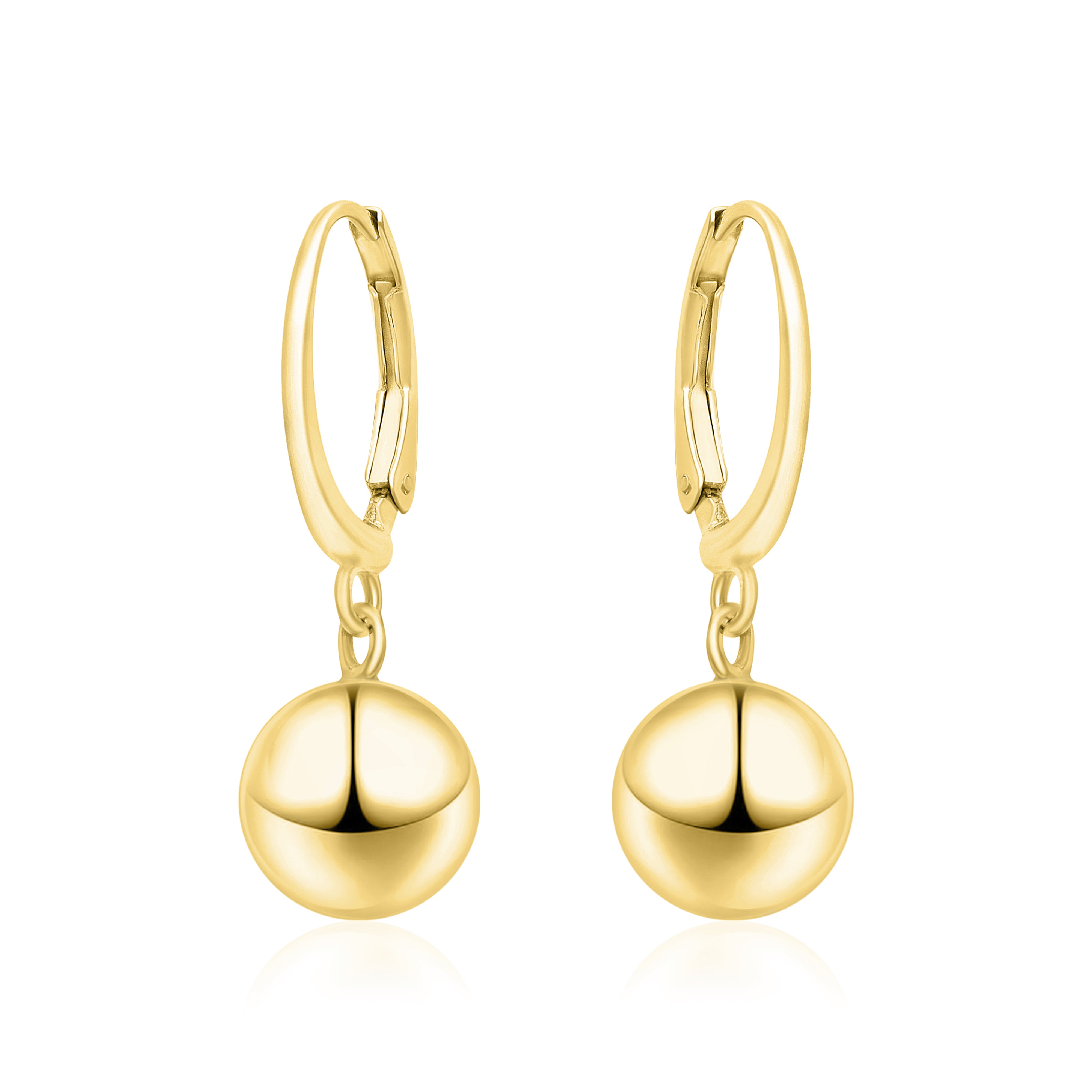 Gold Plated Ball Drop Hoop Earrings - Sterling Silver