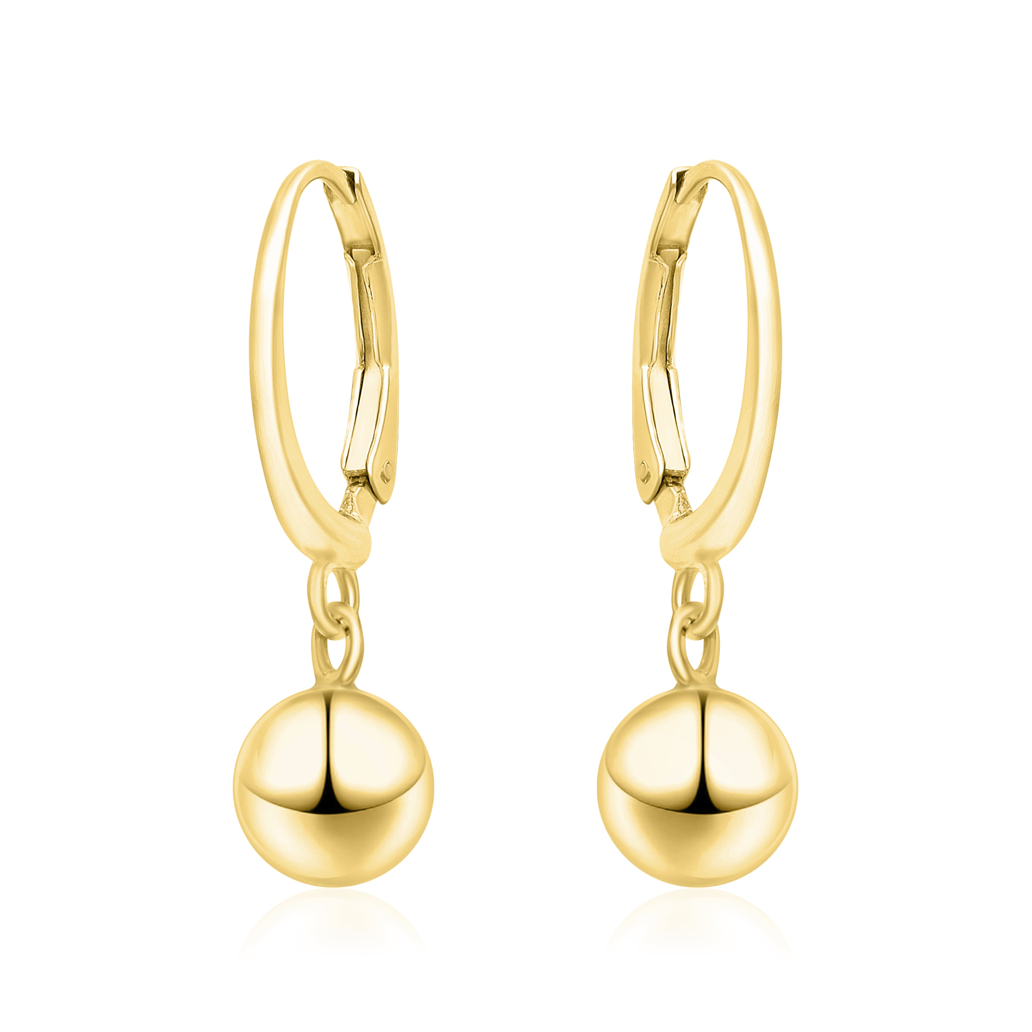 Gold Plated Ball Drop Hoop Earrings - Sterling Silver