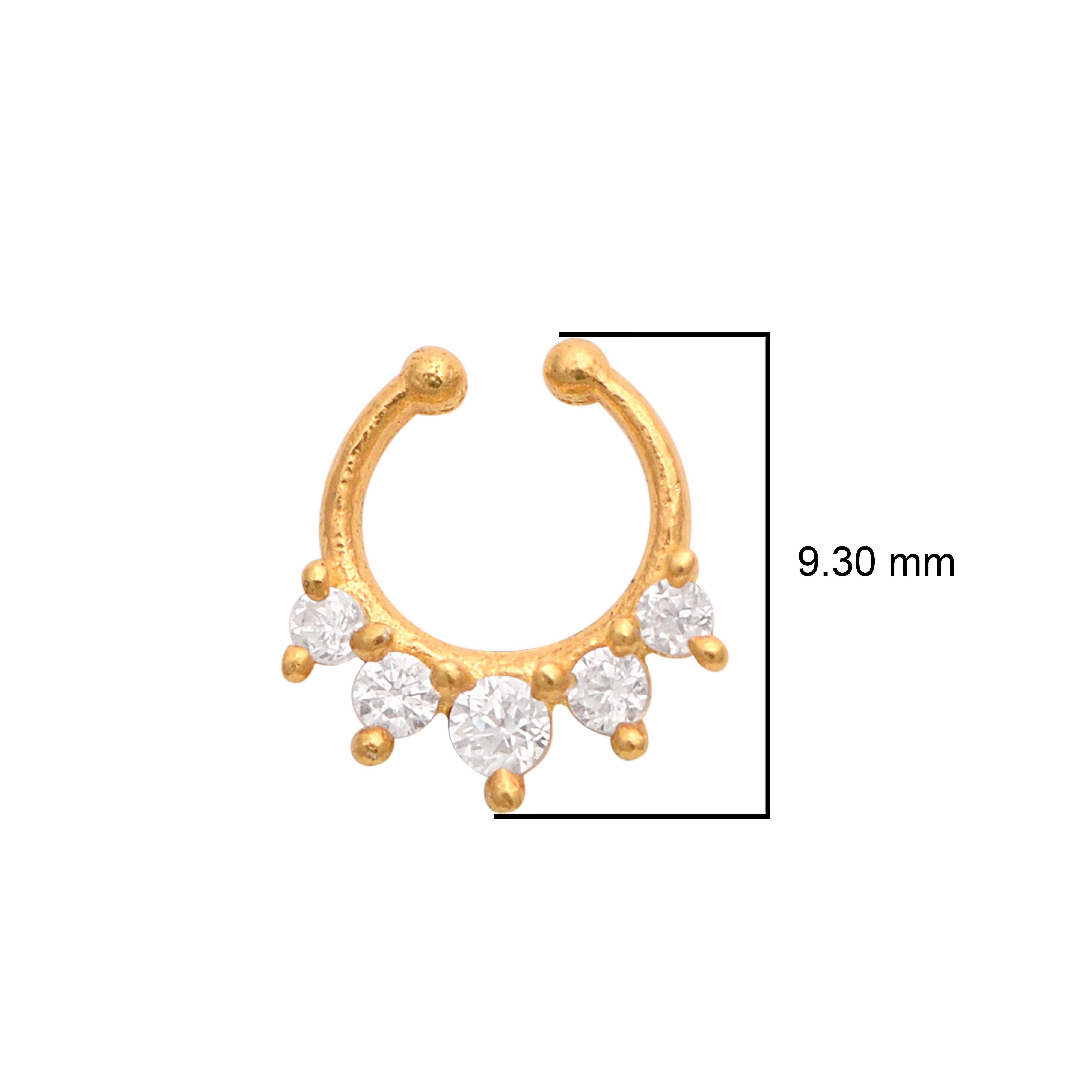 White CZ Septum Nose Pin - Sterling Silver Gold Plated