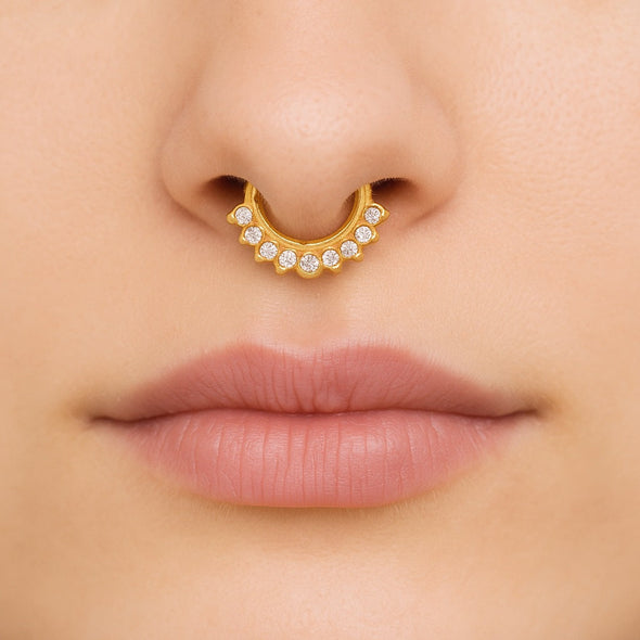 White CZ Crown Fan Septum Nose Pin - Sterling Silver Gold Plated