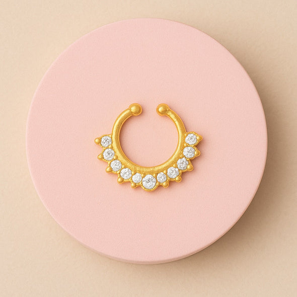 White CZ Crown Fan Septum Nose Pin - Sterling Silver Gold Plated