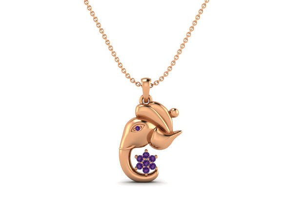 Amethyst Ganesha Pendant Necklace - Sterling Silver