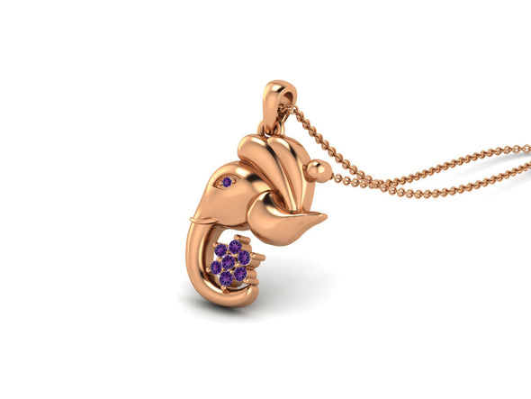 Amethyst Ganesha Pendant Necklace - Sterling Silver