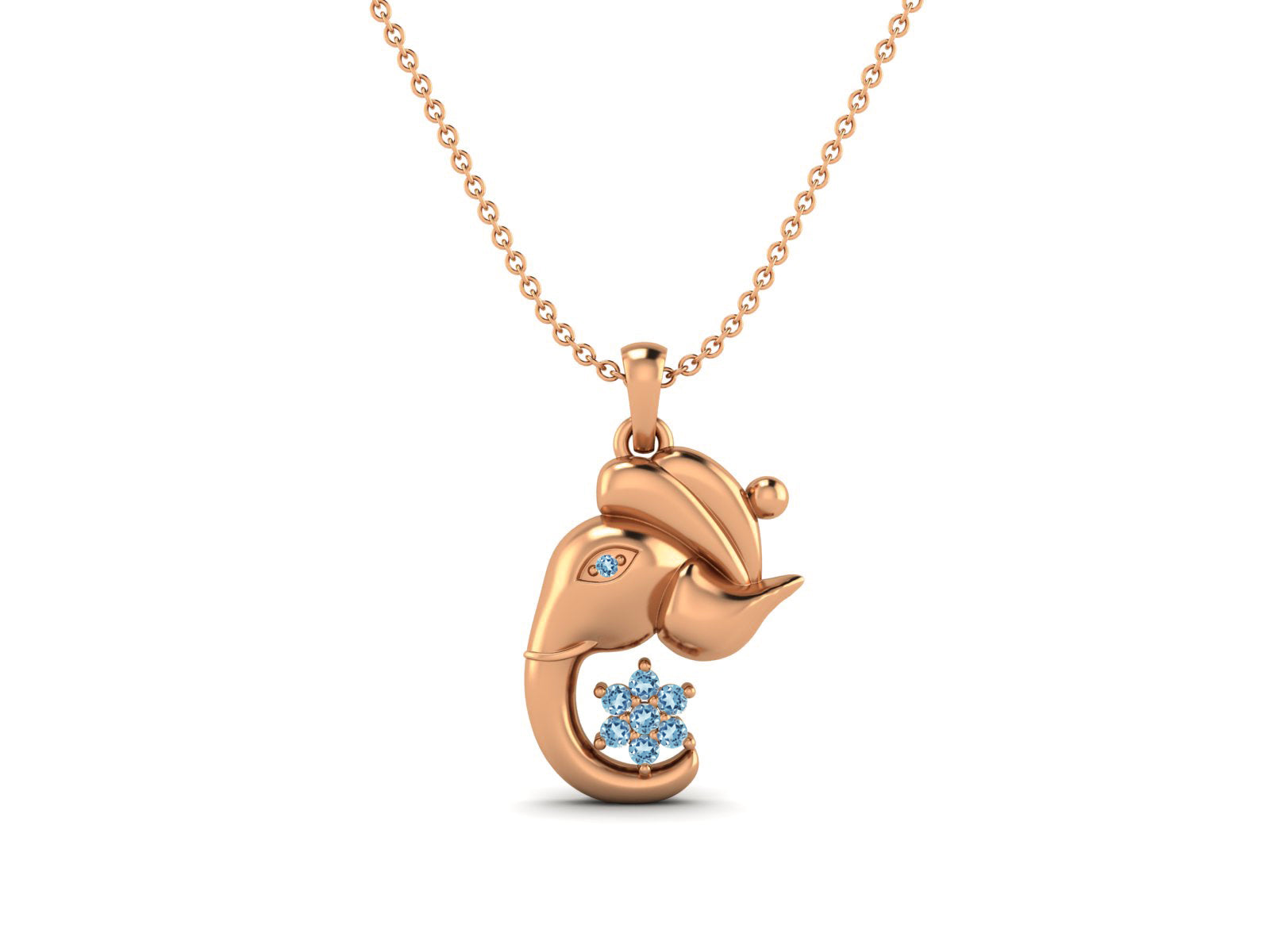 Blue Topaz Ganesha Pendant Necklace - Sterling Silver