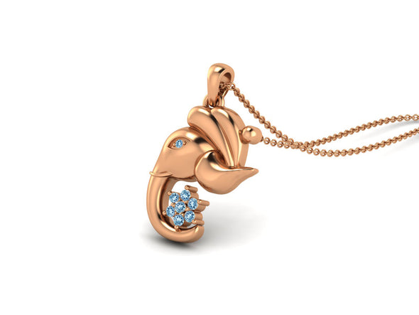 Blue Topaz Ganesha Pendant Necklace - Sterling Silver