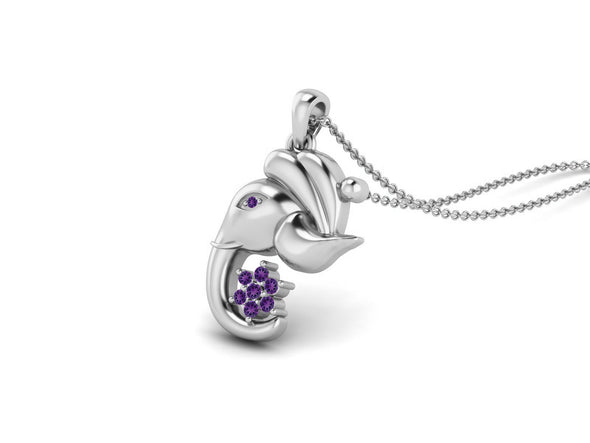 Amethyst Ganesha Pendant Necklace - Sterling Silver