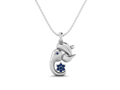 Blue Sapphire Ganesha Pendant Necklace - Sterling Silver