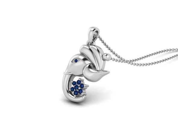 Blue Sapphire Ganesha Pendant Necklace - Sterling Silver