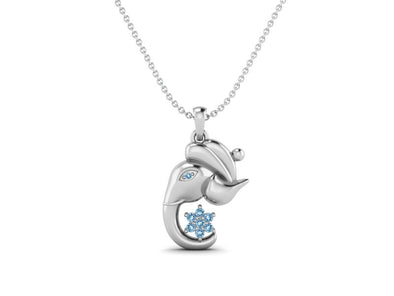 Blue Topaz Ganesha Pendant Necklace - Sterling Silver