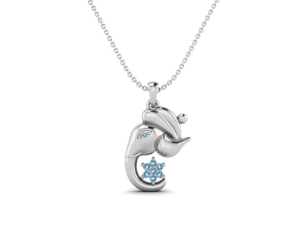 Blue Topaz Ganesha Pendant Necklace - Sterling Silver