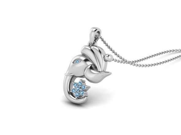 Blue Topaz Ganesha Pendant Necklace - Sterling Silver