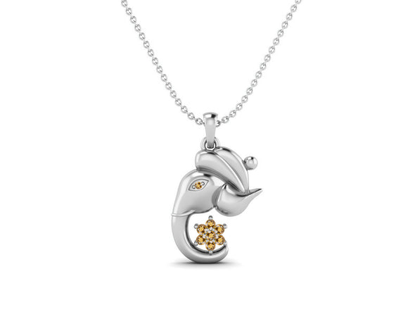 Citrine Ganesha Pendant Necklace - Sterling Silver