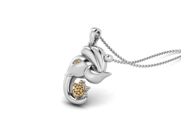 Citrine Ganesha Pendant Necklace - Sterling Silver
