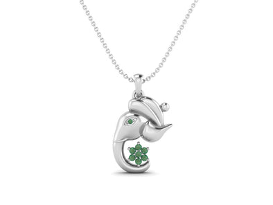 Emerald Ganesha Pendant Necklace - Sterling Silver