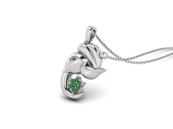 Emerald Ganesha Pendant Necklace - Sterling Silver