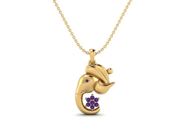 Amethyst Ganesha Pendant Necklace - Sterling Silver