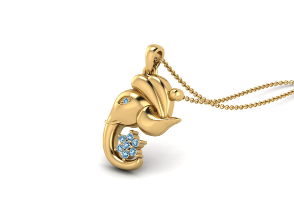 Blue Topaz Ganesha Pendant Necklace - Sterling Silver