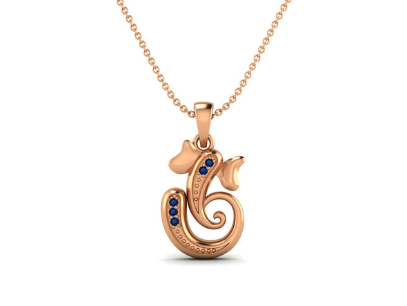 Blue sapphire OM Ganesha Necklace - Sterling Silver