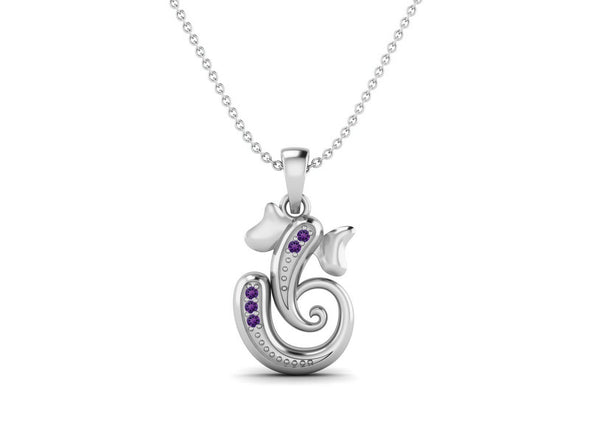 Amethyst OM Ganesha Necklace - Sterling Silver