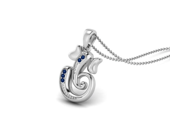 Blue sapphire OM Ganesha Necklace - Sterling Silver