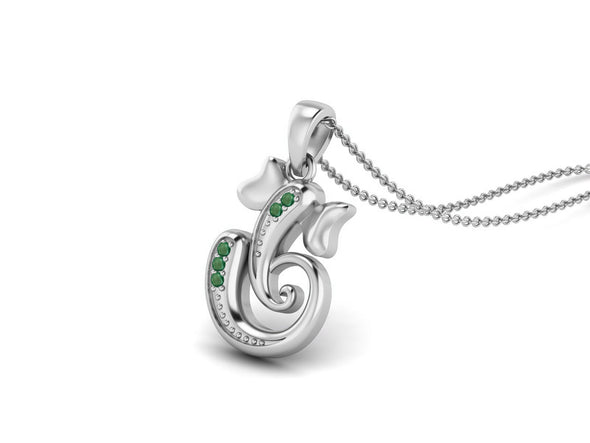 Emerald OM Ganesha Necklace - Sterling Silver