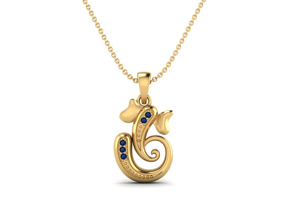 Blue sapphire OM Ganesha Necklace - Sterling Silver
