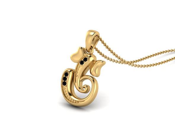 Black Spinel OM Ganesha Necklace - Sterling Silver