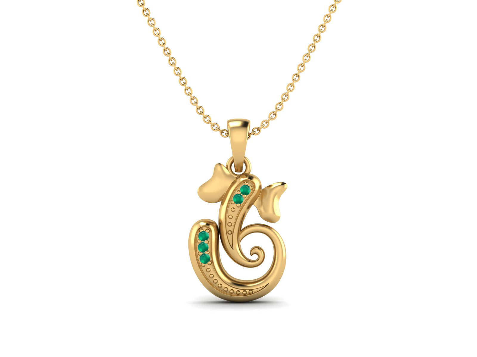 Green Onyx OM Ganesha Necklace - Sterling Silver