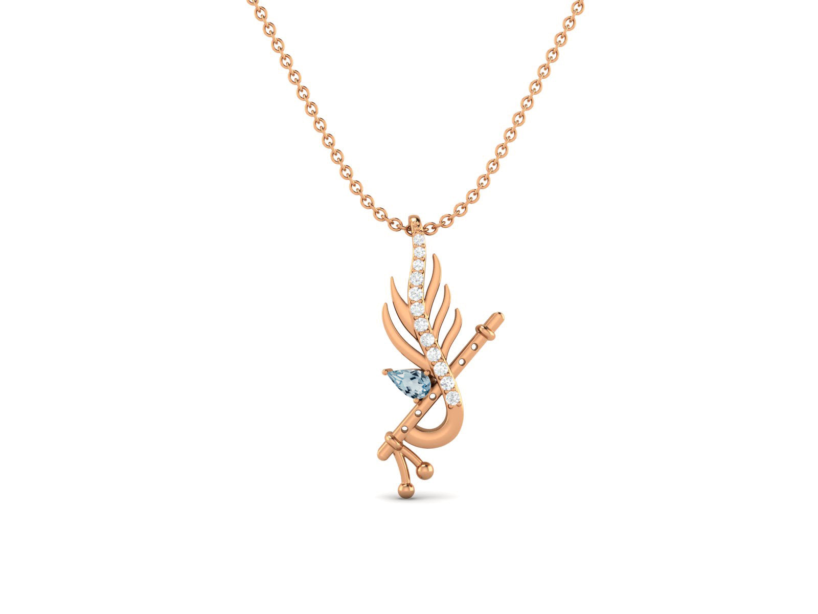 Blue Topaz Krishna Flute Pendant – Sterling Silver