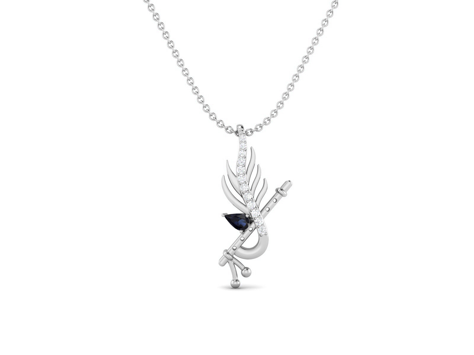 Blue Sapphire Krishna Flute Pendant – Sterling Silver