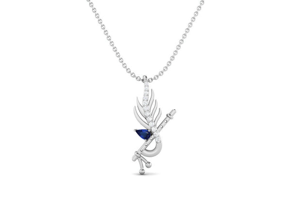 Blue CZ Krishna Flute Pendant – Sterling Silver
