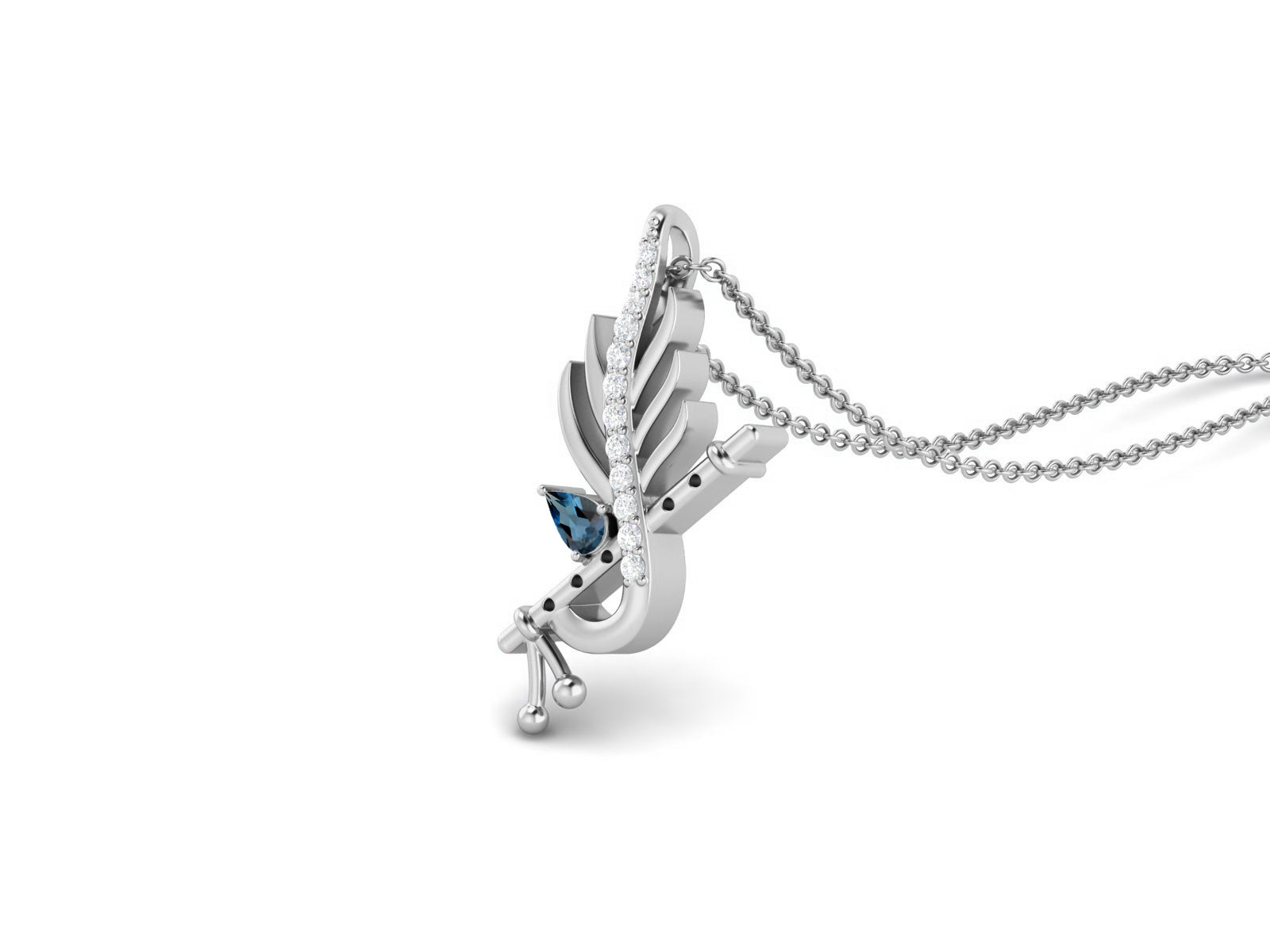 London blue Topaz Krishna Flute Pendant – Sterling Silver