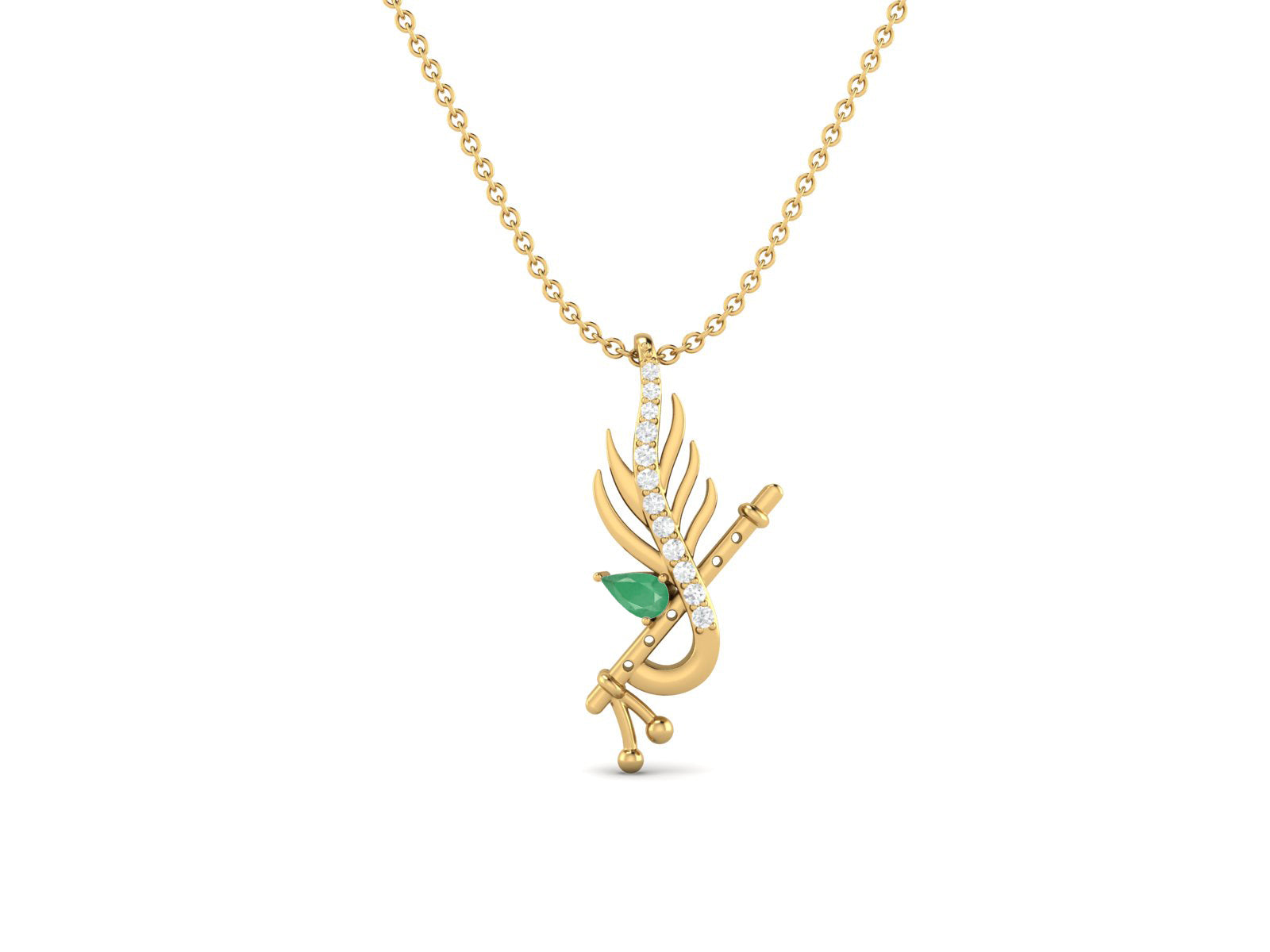 Emerald  Krishna Flute Pendant – Sterling Silver