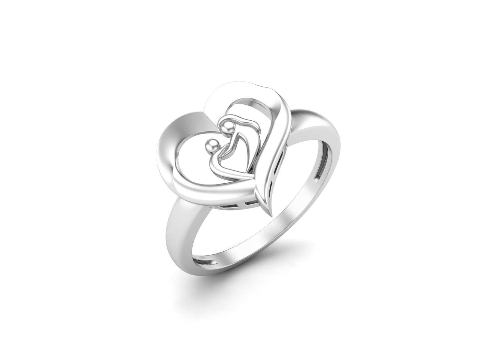 Mother & Child Heart Ring Symbolic Love - Sterling Silver