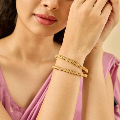 Classic Textured Gold Bangles – 925 Sterling Silver