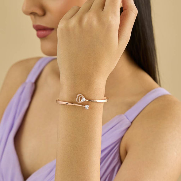 Heart Charm Gold Bangle – 925 Sterling Silver