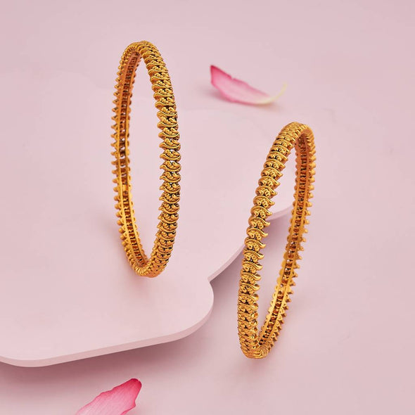Classic Textured Gold Bangles – 925 Sterling Silver