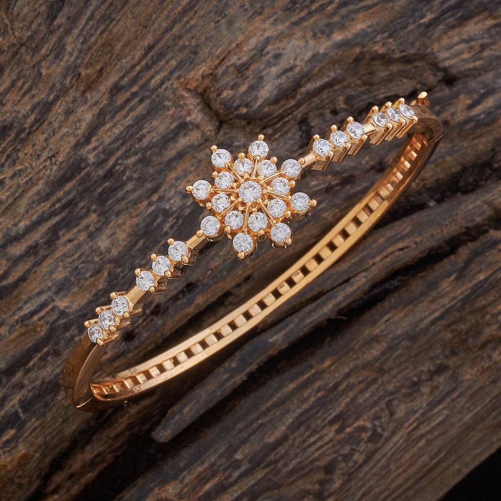 Floral Sparkle Diamond Bangle in Gold Finish – 925 Sterling Silver