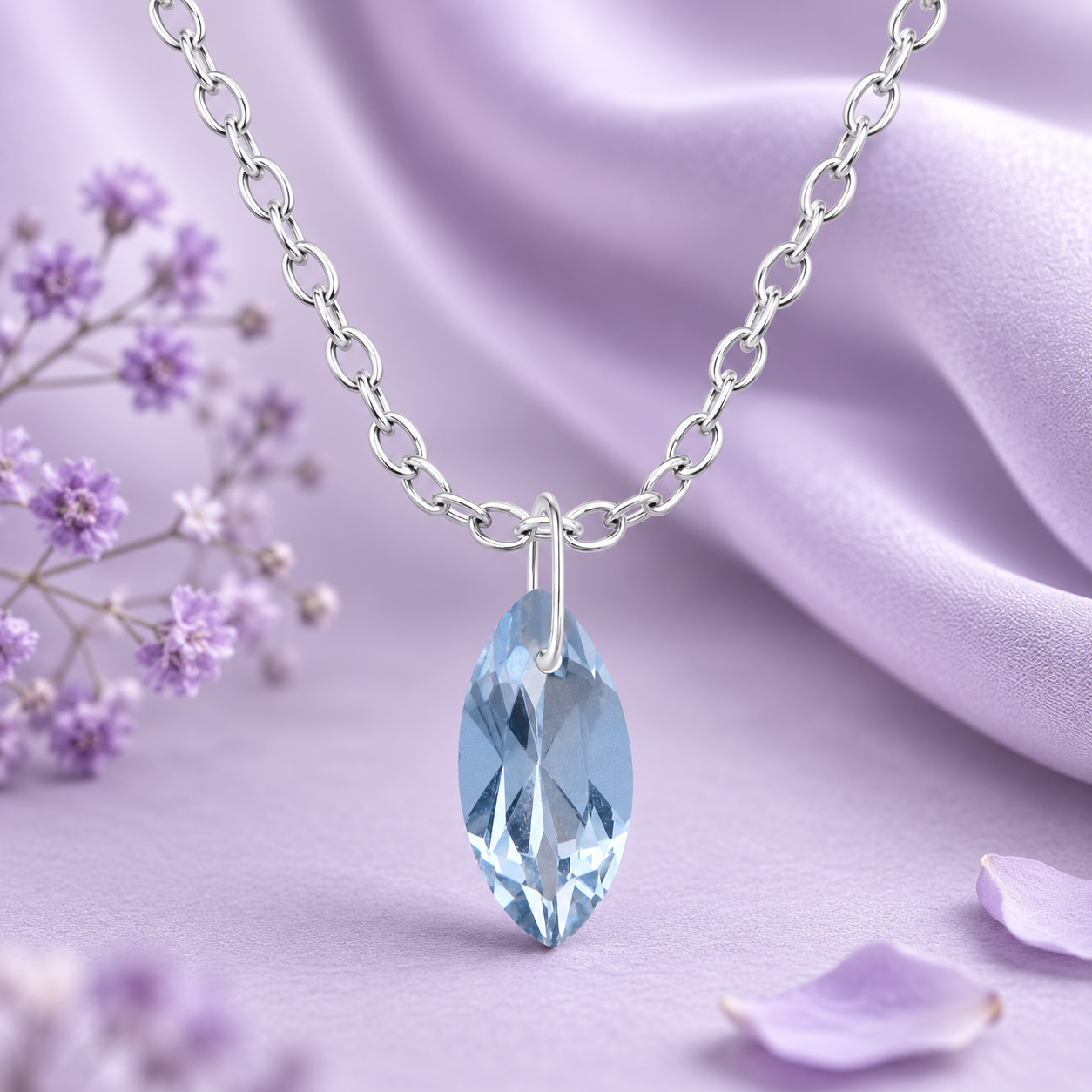 Marquise Blue Topaz Solitaire Pendant Necklace - 925 Sterling Silver
