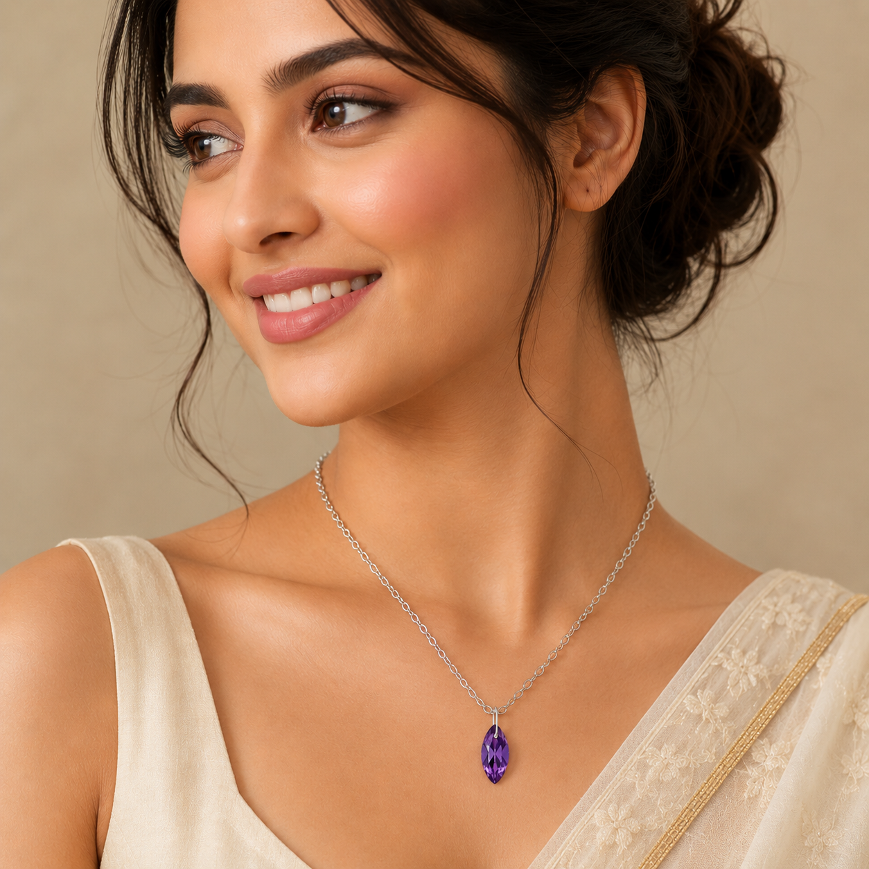 Amethyst Marquise Pendant Necklace - 925 Sterling silver