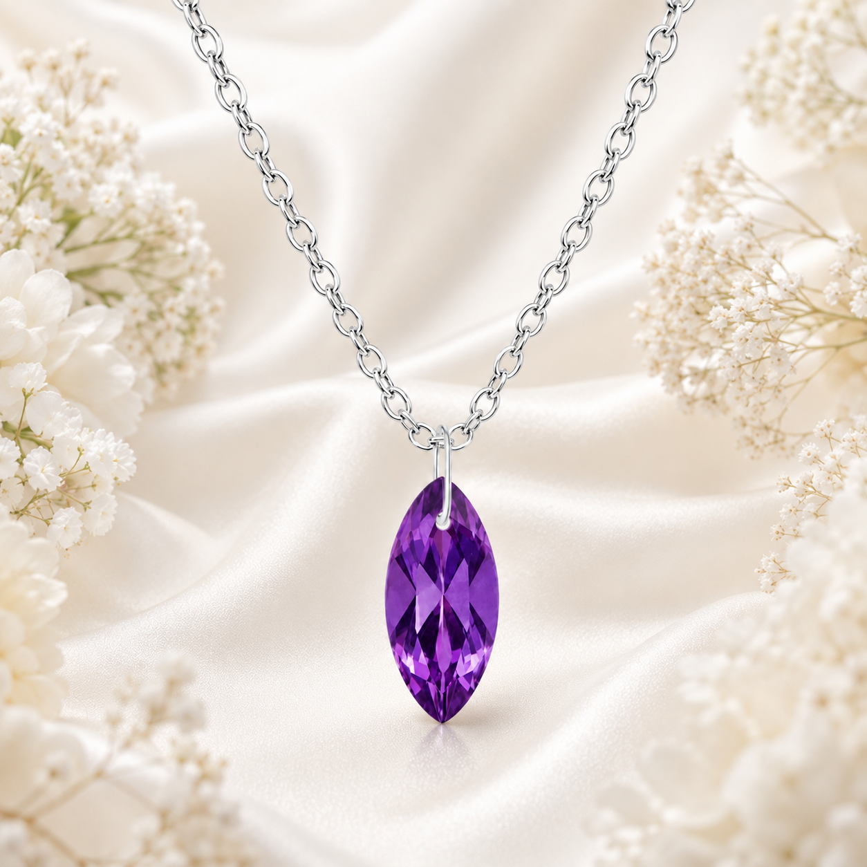 Amethyst Marquise Pendant Necklace - 925 Sterling silver