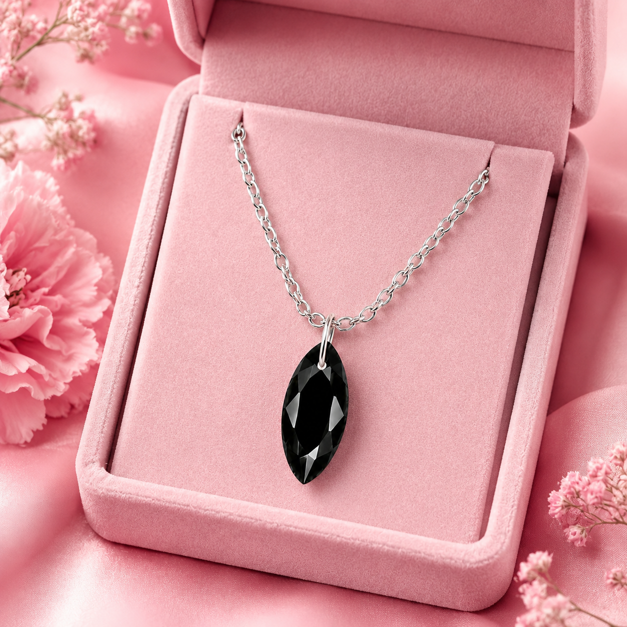 Black Spinel Marquise Pendant Necklace - 925 Sterling silver