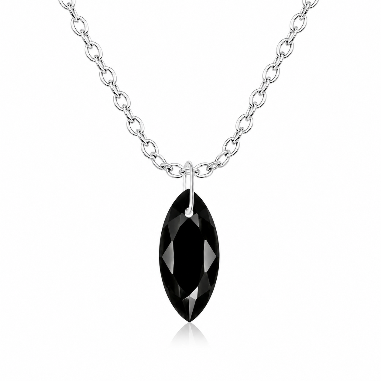 Black Spinel Marquise Pendant Necklace - 925 Sterling silver