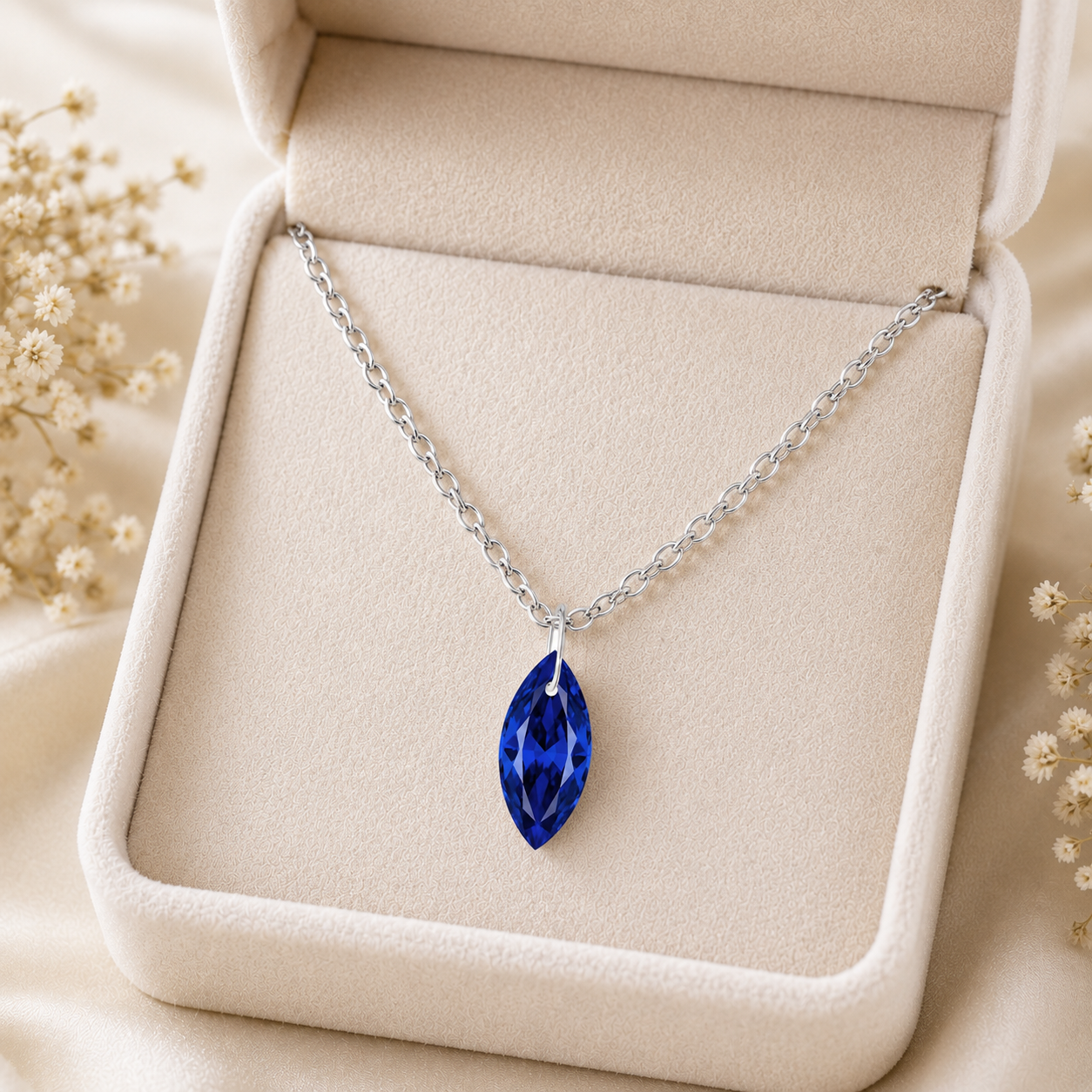 Blue Sapphire Marquise Pendant Necklace - 925 Sterling silver