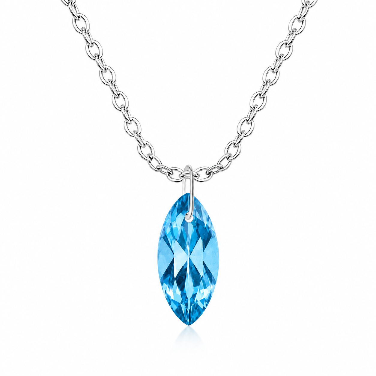 Blue Topaz CZ Marquise Pendant Necklace - 925 Sterling silver