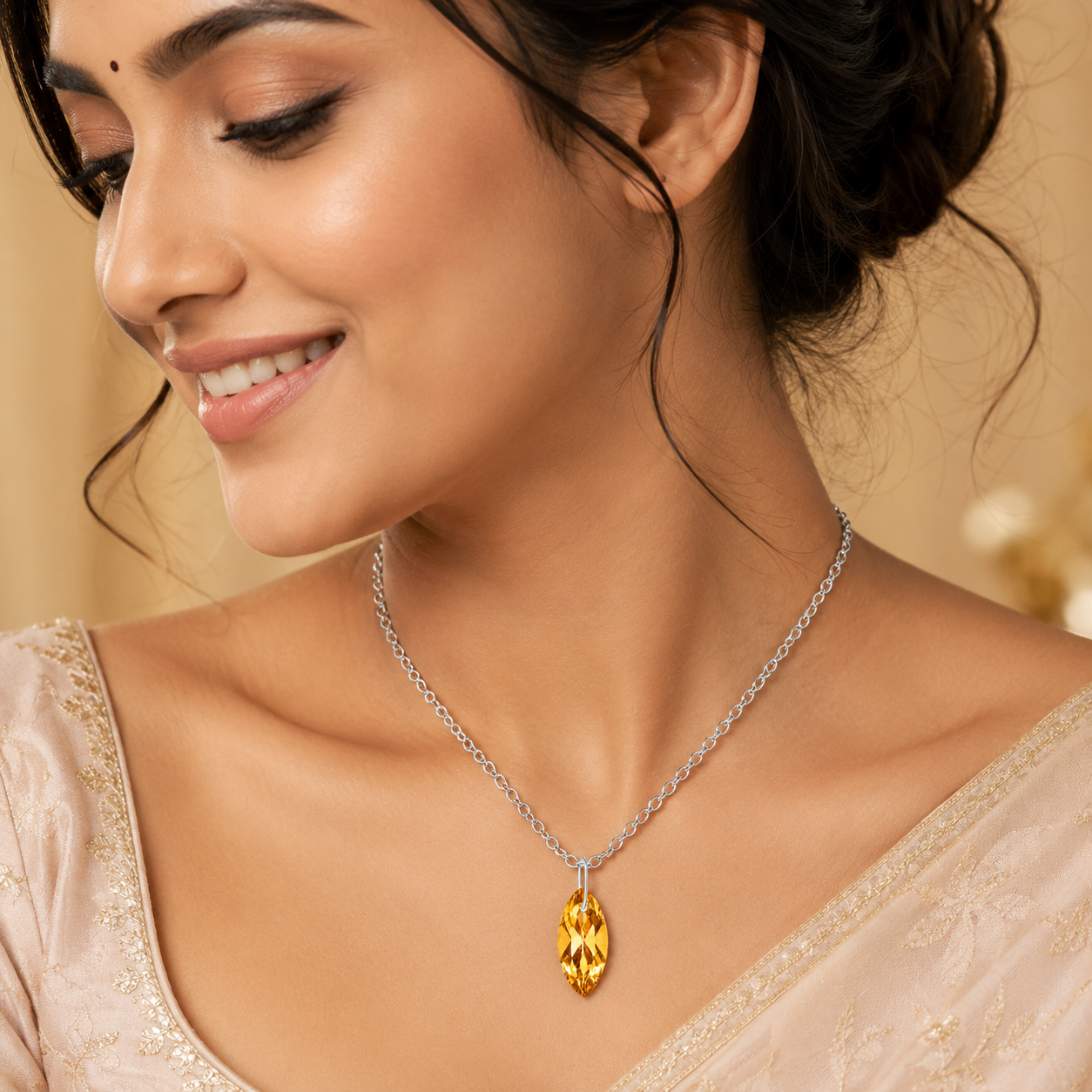 Citrine Marquise Pendant Necklace - 925 Sterling silver