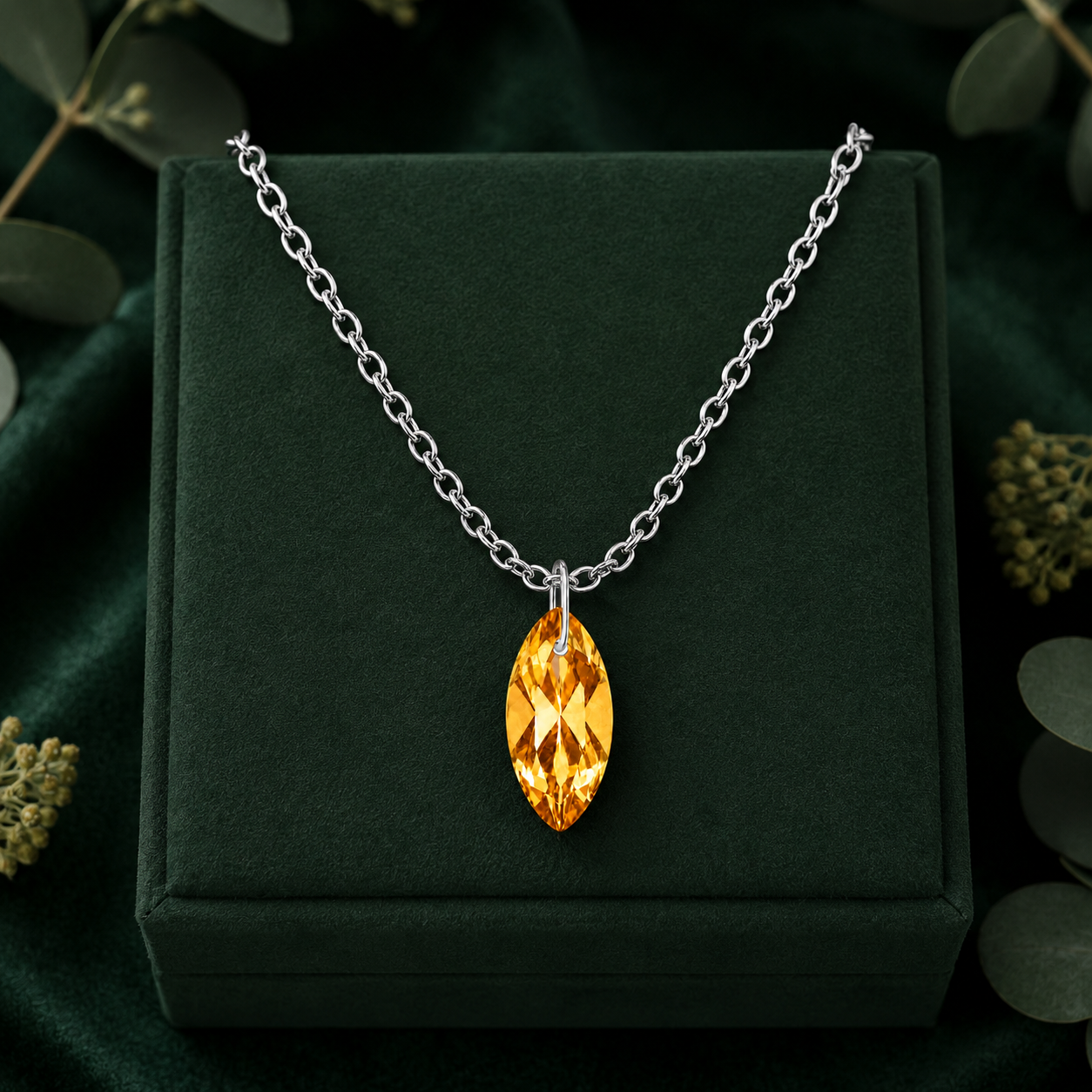 Citrine Marquise Pendant Necklace - 925 Sterling silver