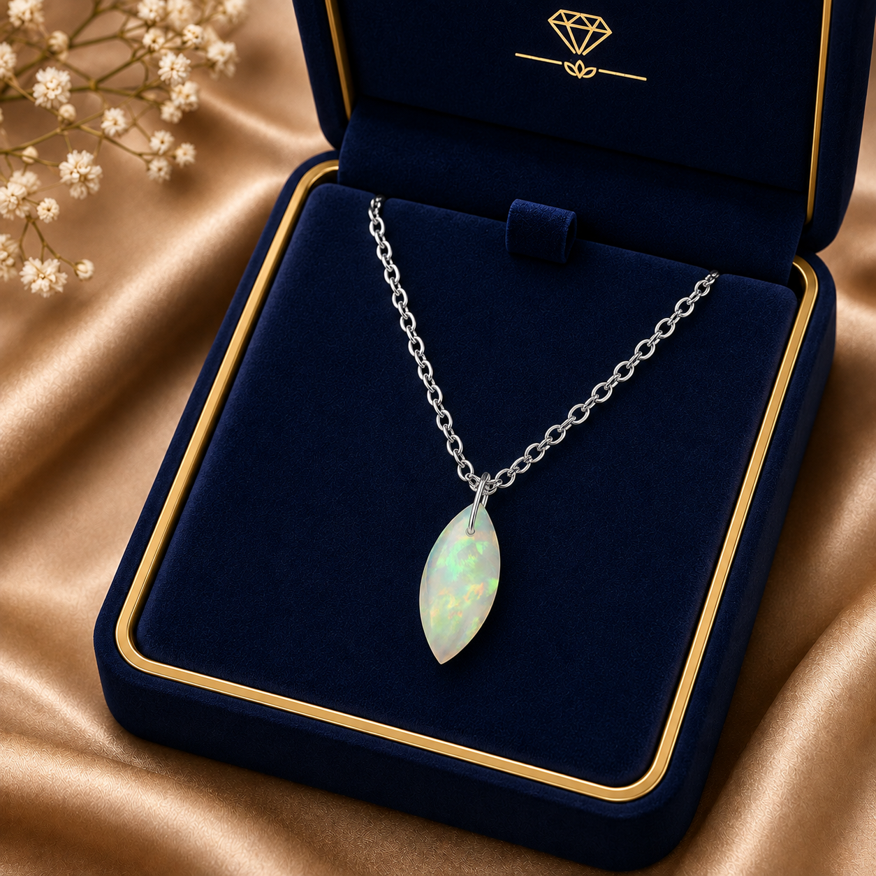Opal Marquise Pendant Necklace - 925 Sterling silver